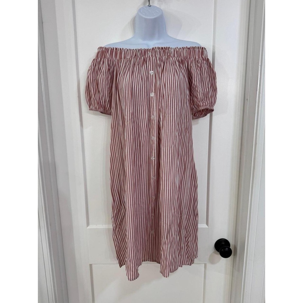 Ninexis Off the shoulder striped button down midi dress medium